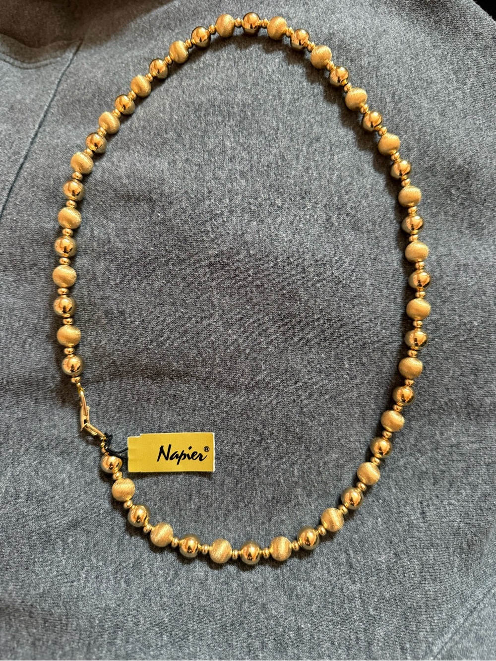 Vintage Napier Gold Textured and Polished Bead Necklace - with tags